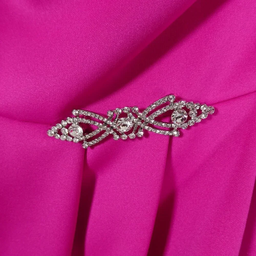 Jessica Howard One Shoulder Gown Plus Size 22W Pink Embellished Formal Hi-Low - Picture 4 of 10